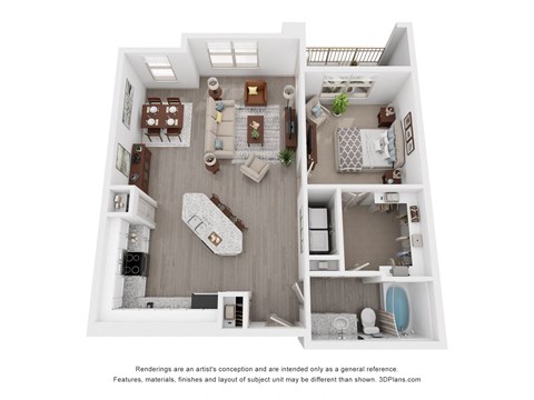 Floor plan for 1 bed, 1 bath, 852 sqft